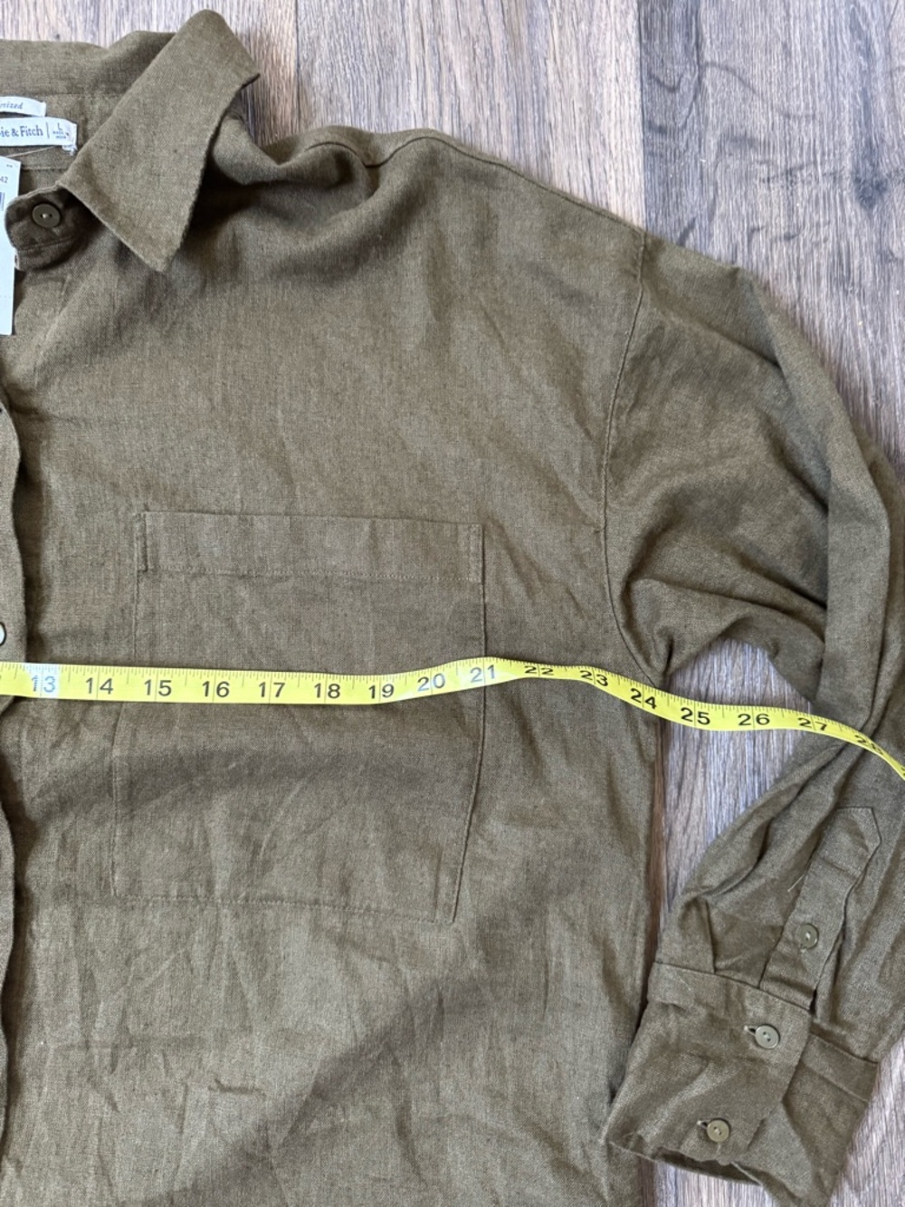 Abercrombie & Fitch Olive Green Linen-Blend Button Down Shirt - Picture 5 of 6